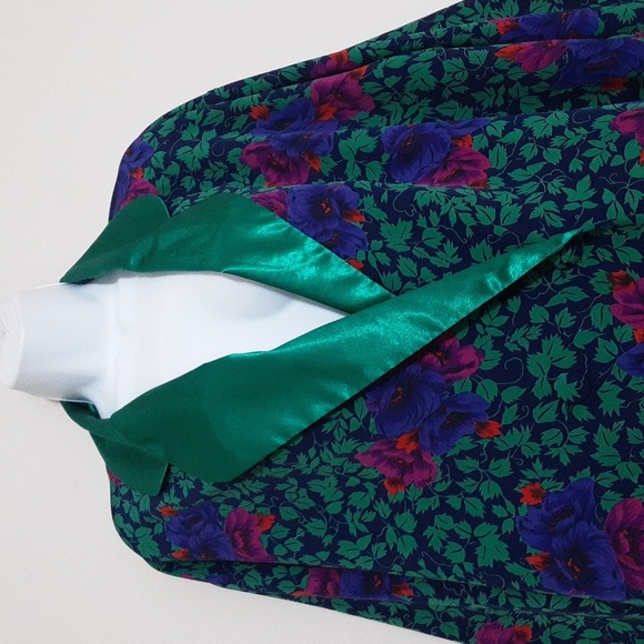 Victoria Secrets Floral Green Satin Women's Jacket Blazer M Y2k Fairy Retro Boho - Picture 2 of 7